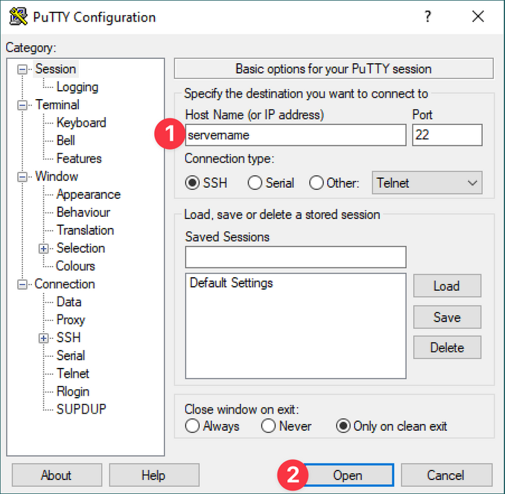 PuTTY Client - Verbindung herstellen