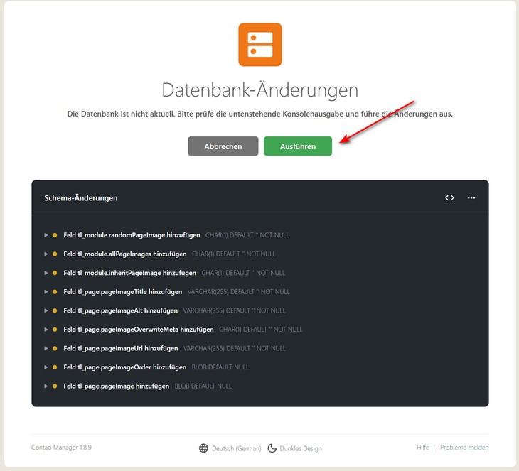 Contao-Manager Datenbank aktualisieren nach Installation einer neuen Erweiterung