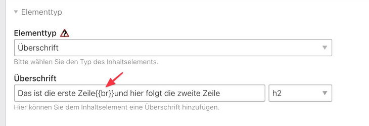 Beispiel - Zeilenumbruch mit Inserttag