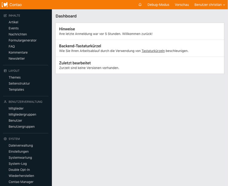 Contao Backend - Administrationsoberfläche