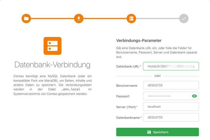 Maske um Datenbank-Verbindungs-Parameter anzugeben