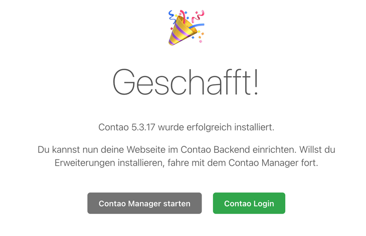 Erfolgsmeldung: Contao 5.3 erfolgreich installiert